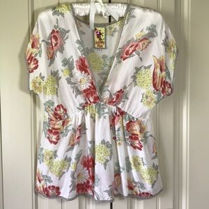 Johnny Was SILK floral blouse top size small